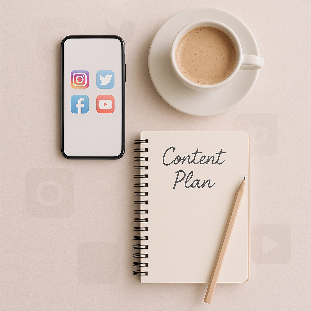 A calm workspace for planning social media content